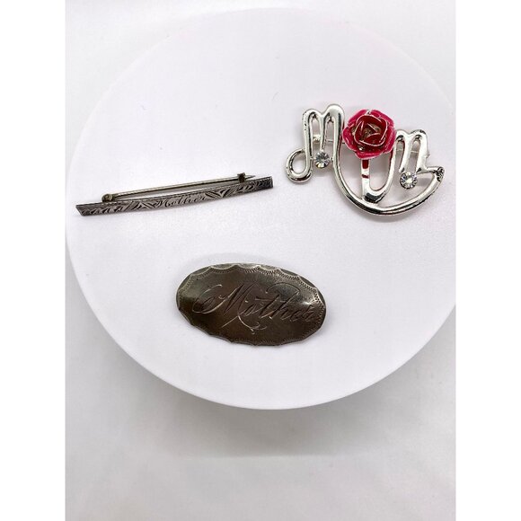 Vintage brooches for Mom, three, sterling silver and silver toned - Picture 1 of 8